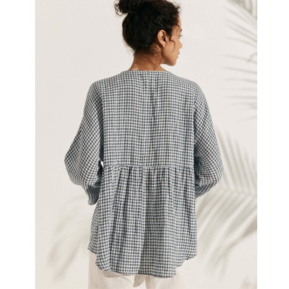 Lintico Caroline Linen Gingham Check Long-Sleeved Top - Picture 2 of 11
